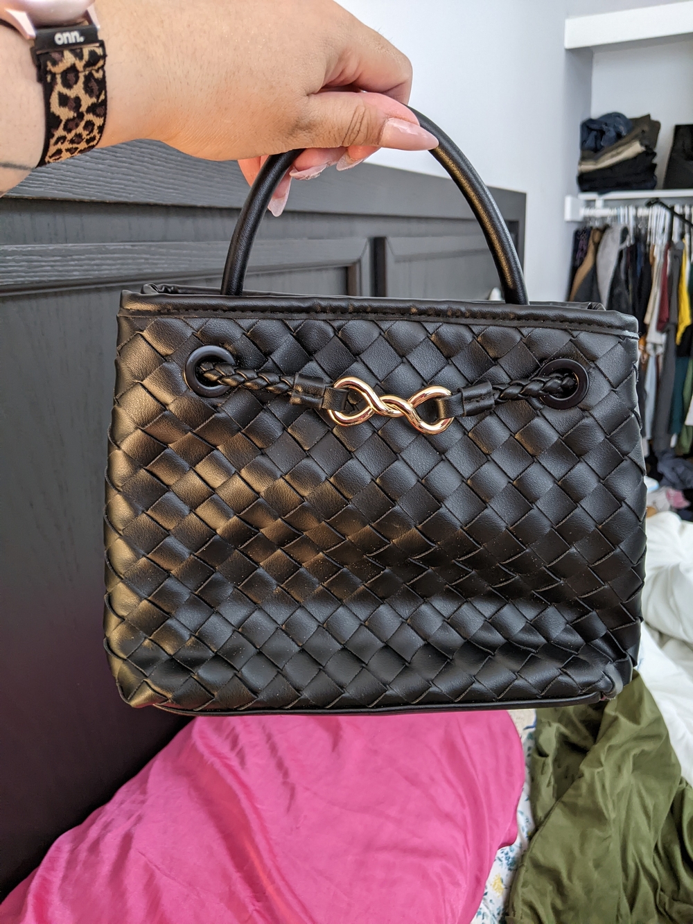Black Woven Top-Handle Women's Bag